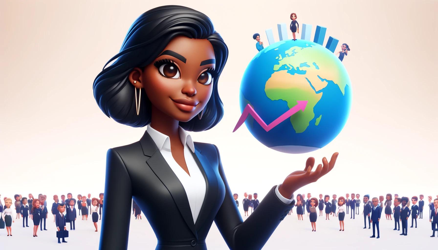 Uma CEO negra segurando um globo terrestre e várias outras pessoas de fundo, representando o pilar de governança ESG