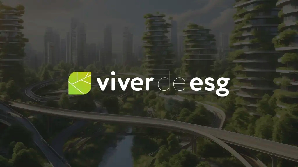 Logo da Viver de ESG sobreposto a uma imagem de uma cidade futurística com edifícios verdes.