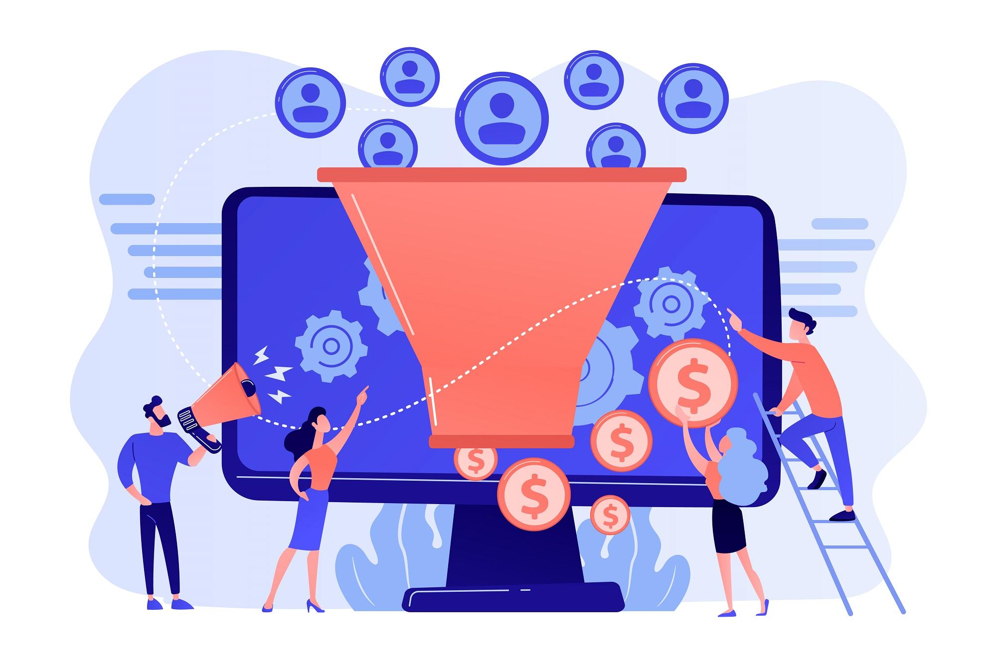 Desenho de um funil de vendas.